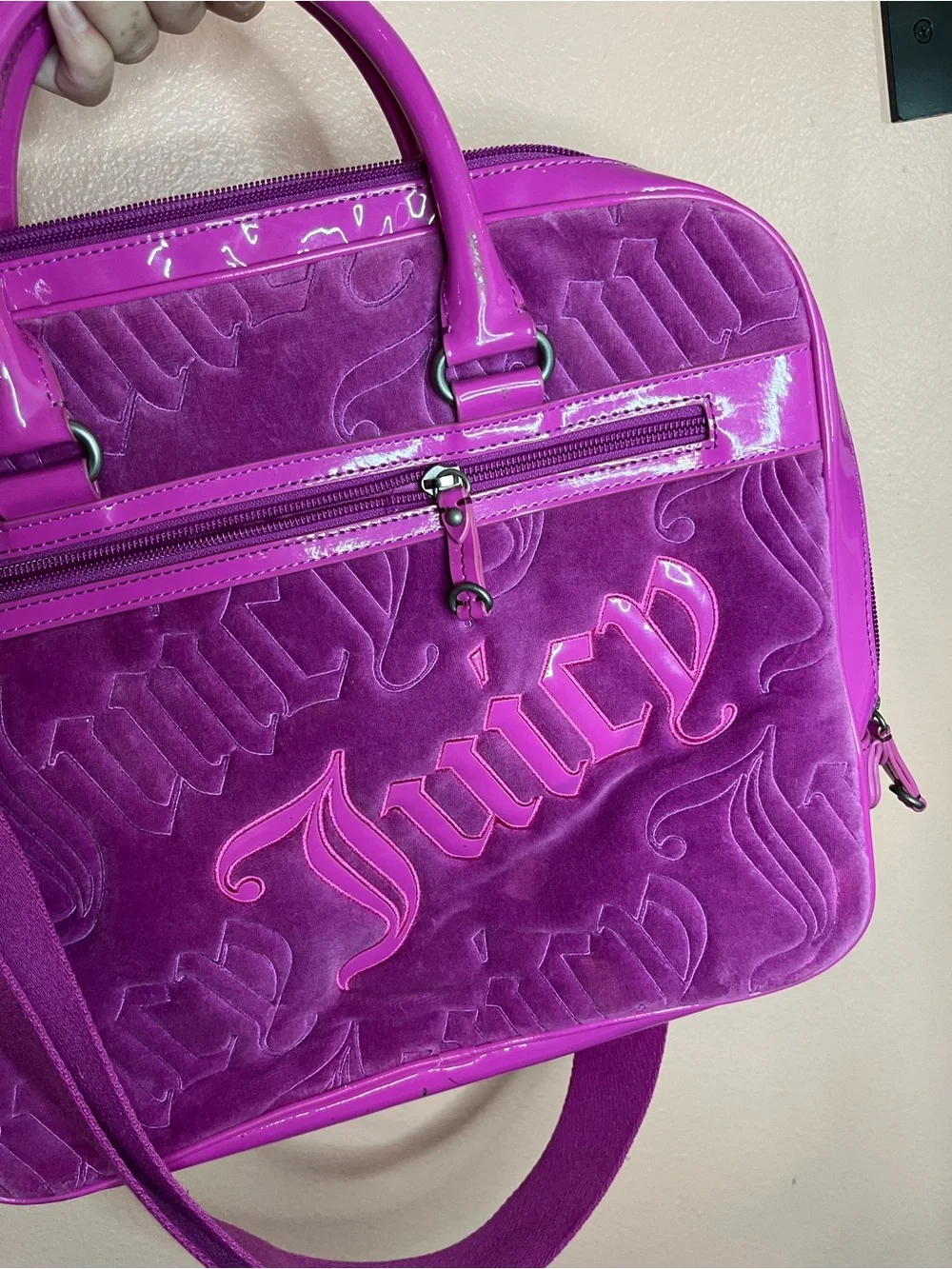 Juicy Couture Y2K Fuchsia Velvet Laptop Tote